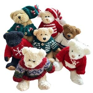 Chrisha Creations Playful Plush Lot 7 Bears Christmas Sweater Complete Set 1988